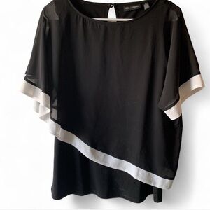 Nina Leonard Black and White Asymmetrical Blouse